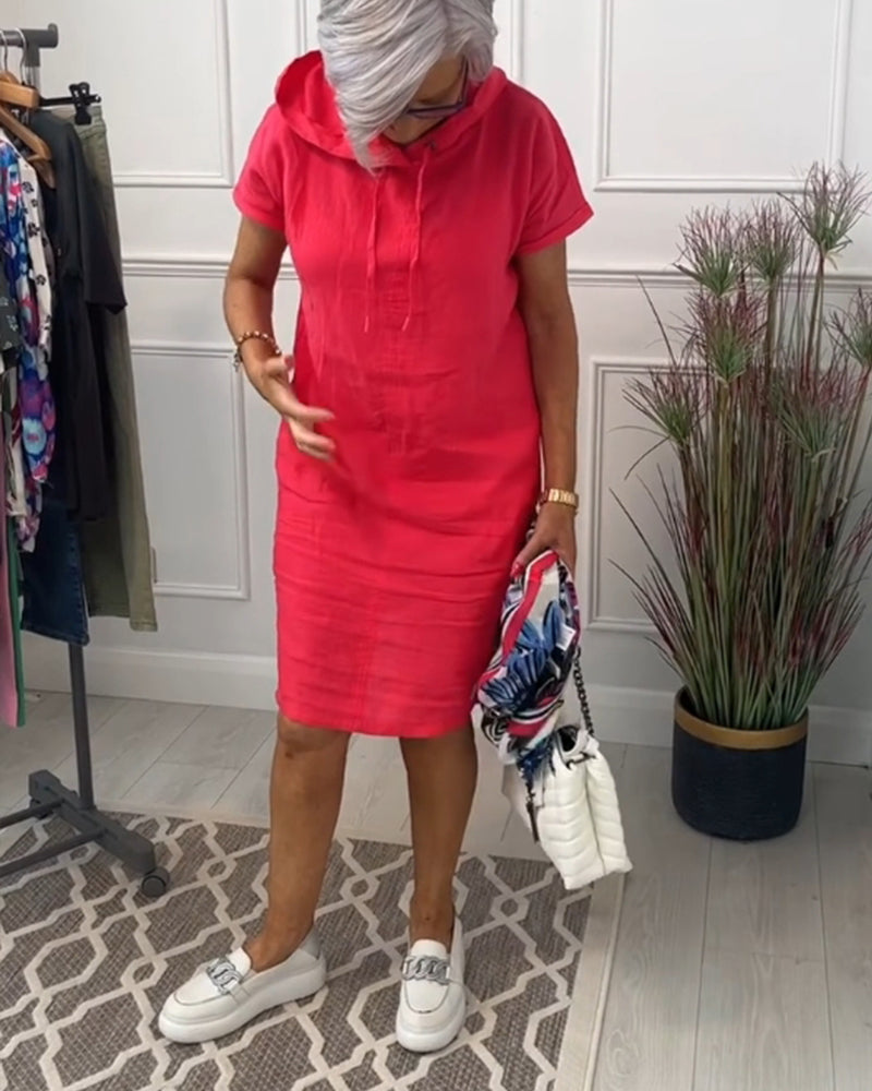 Casual Dress with Short Sleeves and Hood
