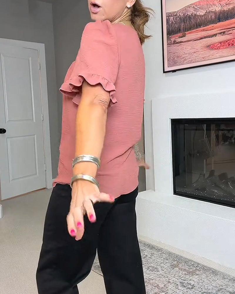 Blouse Square Neck Ruffled Sleeve