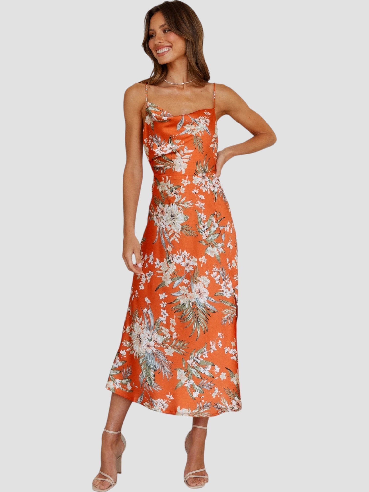 Addison | Stylish Floral Slit Midi Dress