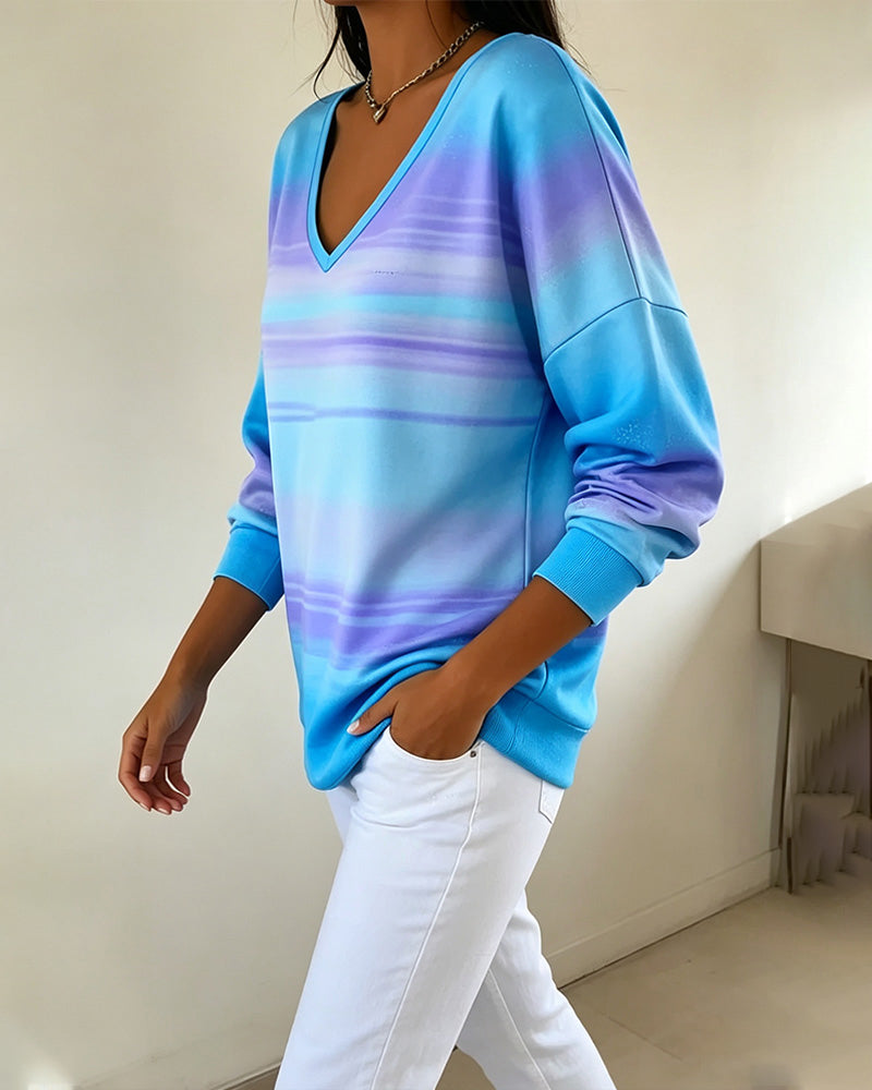 Long Sleeve V-Neck Sweatshirts Ombre