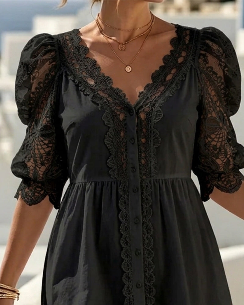 Puff Sleeve Lace Short Dress