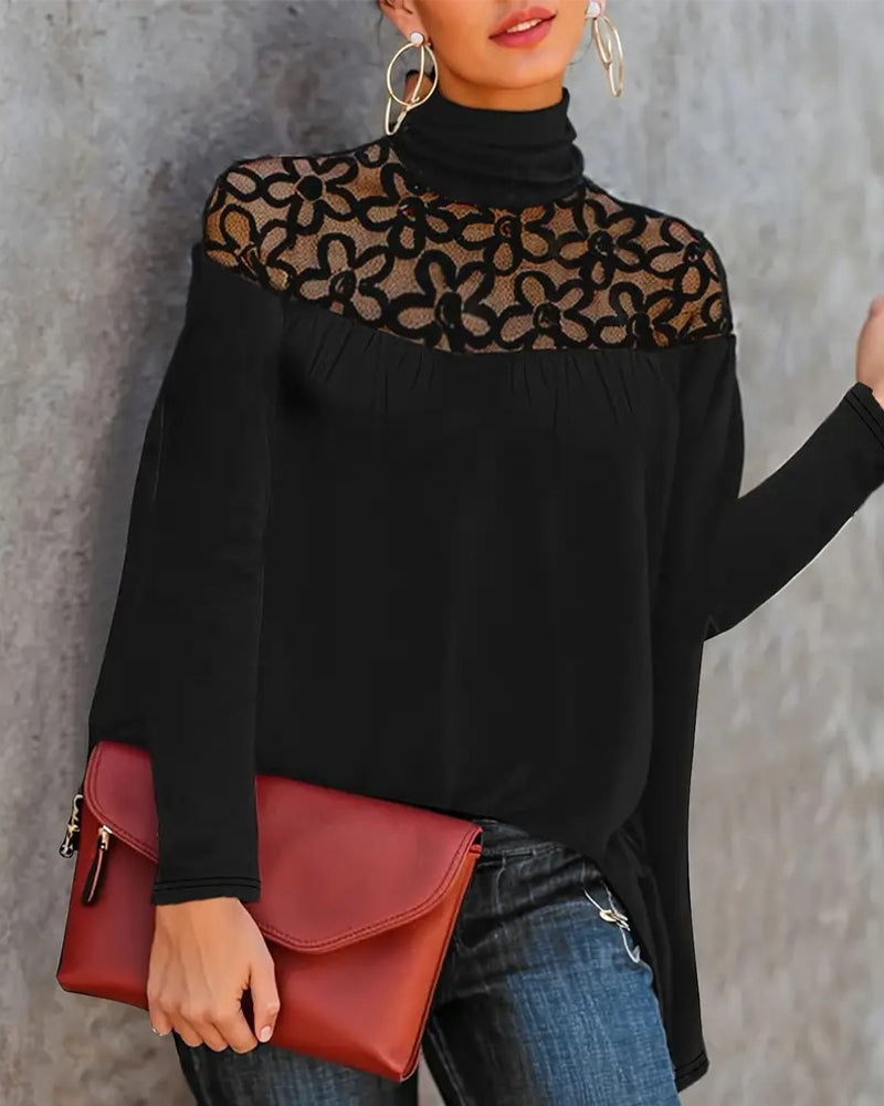 Lace Sheer Knit Turtleneck