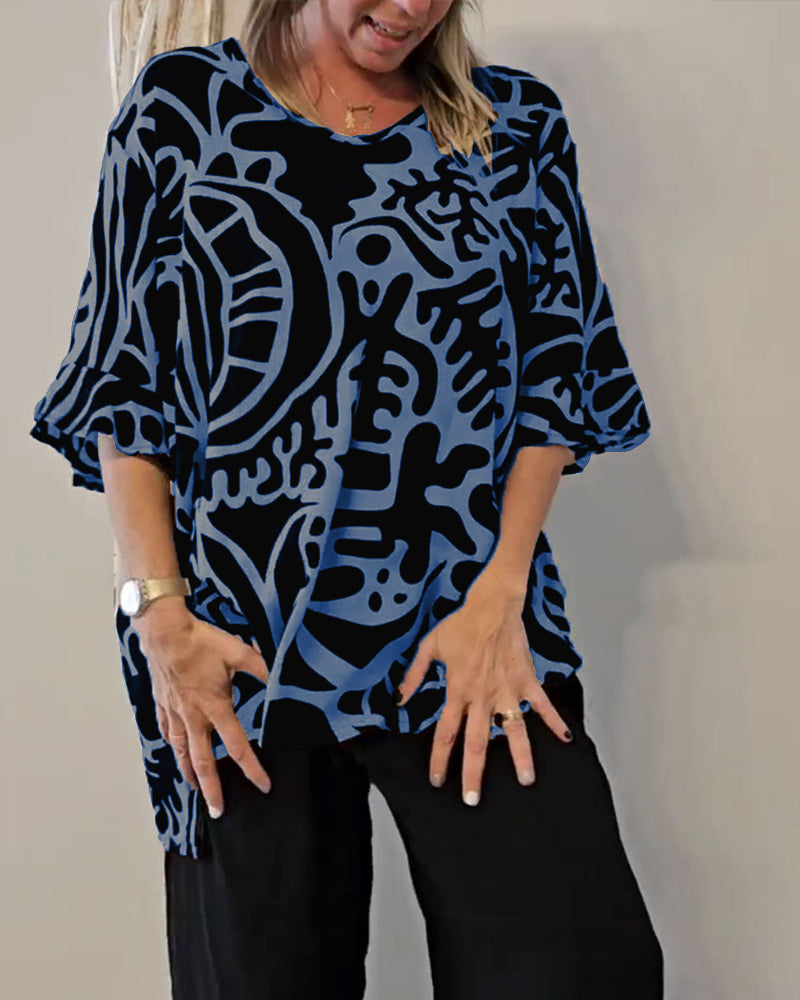 Top Abstract Botanical Print Loose