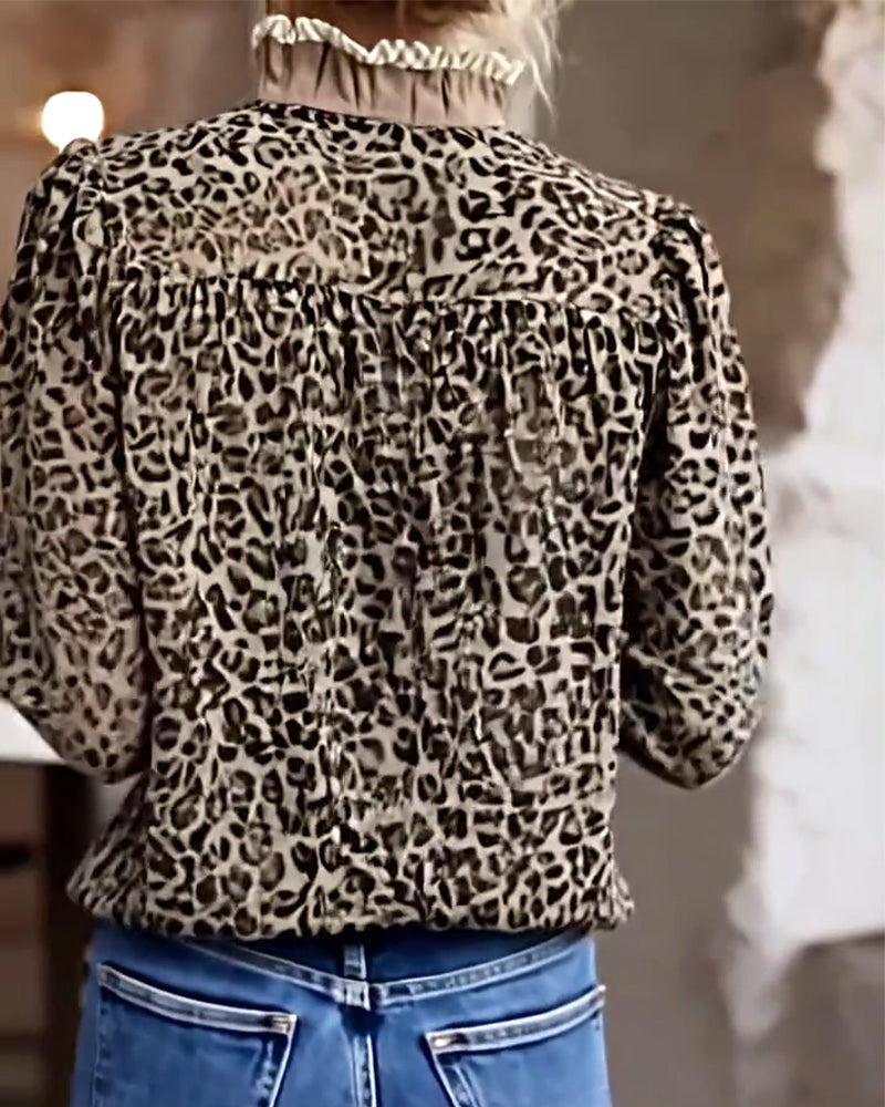 Casual Long Sleeve Leopard Print Shirt