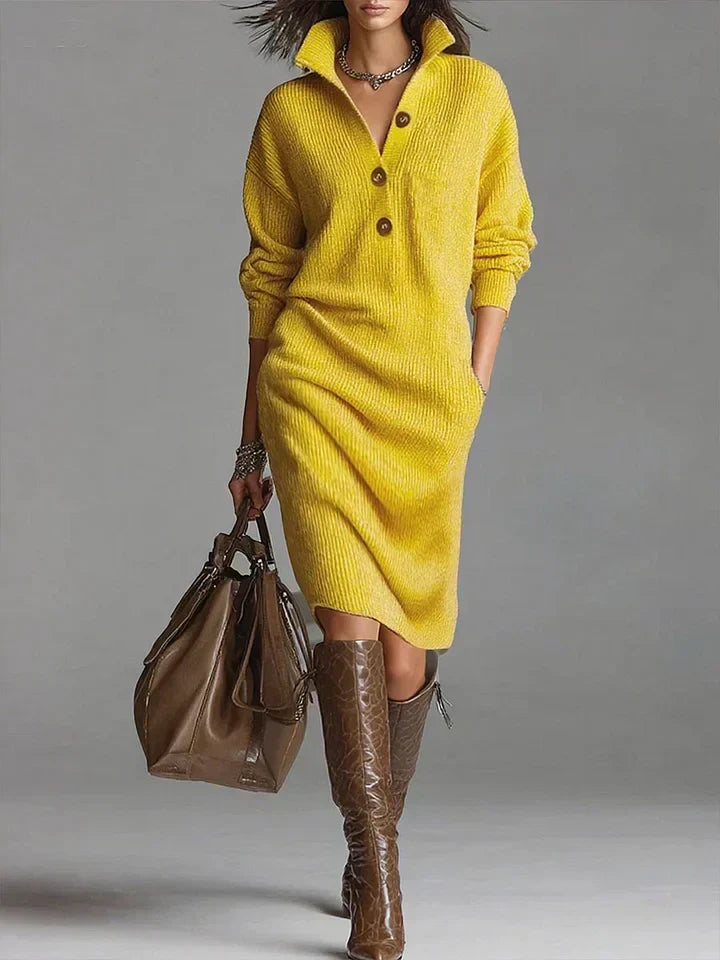 Lorena | Knitted Dress with Collar and Buttons