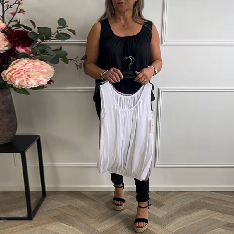 Top Without Sleeves Solid Color Pleated