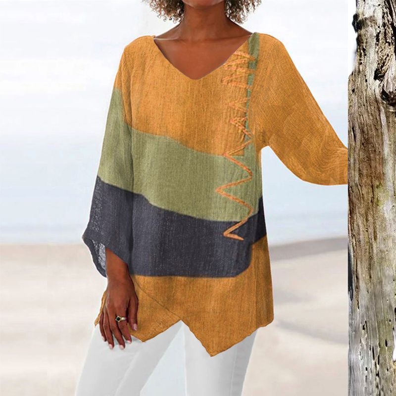 Helene | Stylish V-Neck Color Block Top