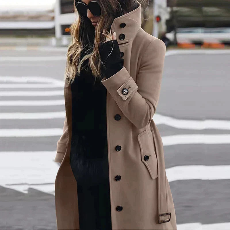Herminia | Belted High-Neck Sculpted Trench Coat