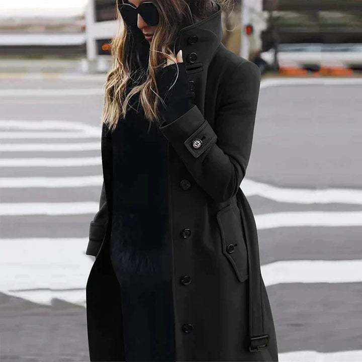 Herminia | Belted High-Neck Sculpted Trench Coat