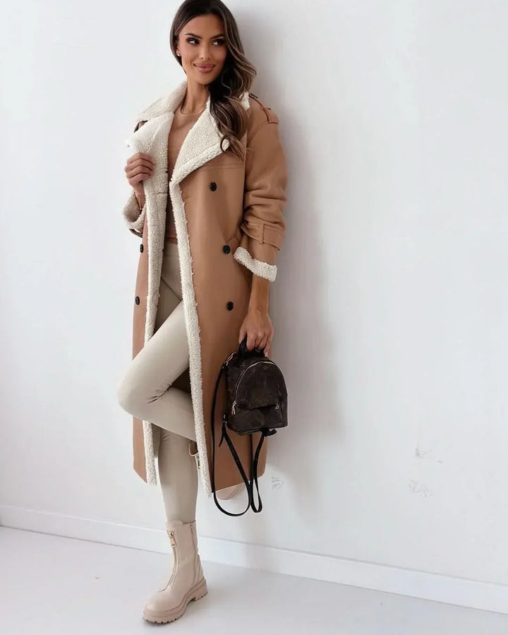 Kirsten | Double-Breasted Sculpted Draped Trench Coat