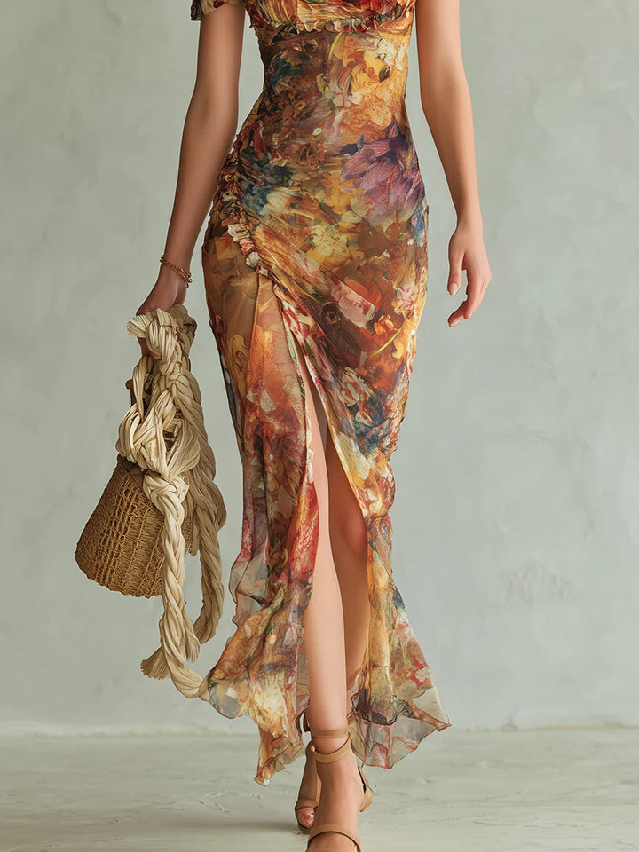 Maxi Dress – Orange Oil-Painting Floral