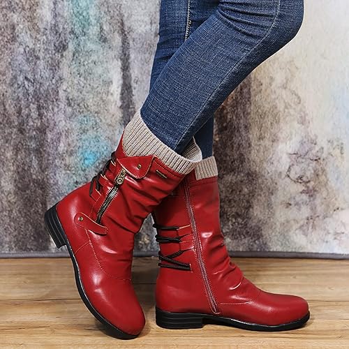 Merve | Lace-Up Side-Zip Draped Boots