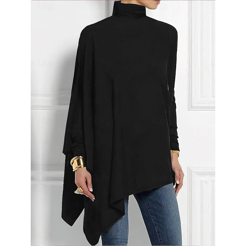 Evelyn | Draped Asymmetrical Turtleneck Top