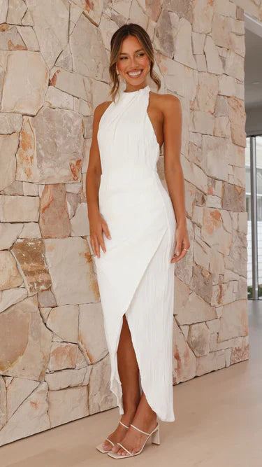 Jasmine | Stylish Ruched Halter Midi Dress