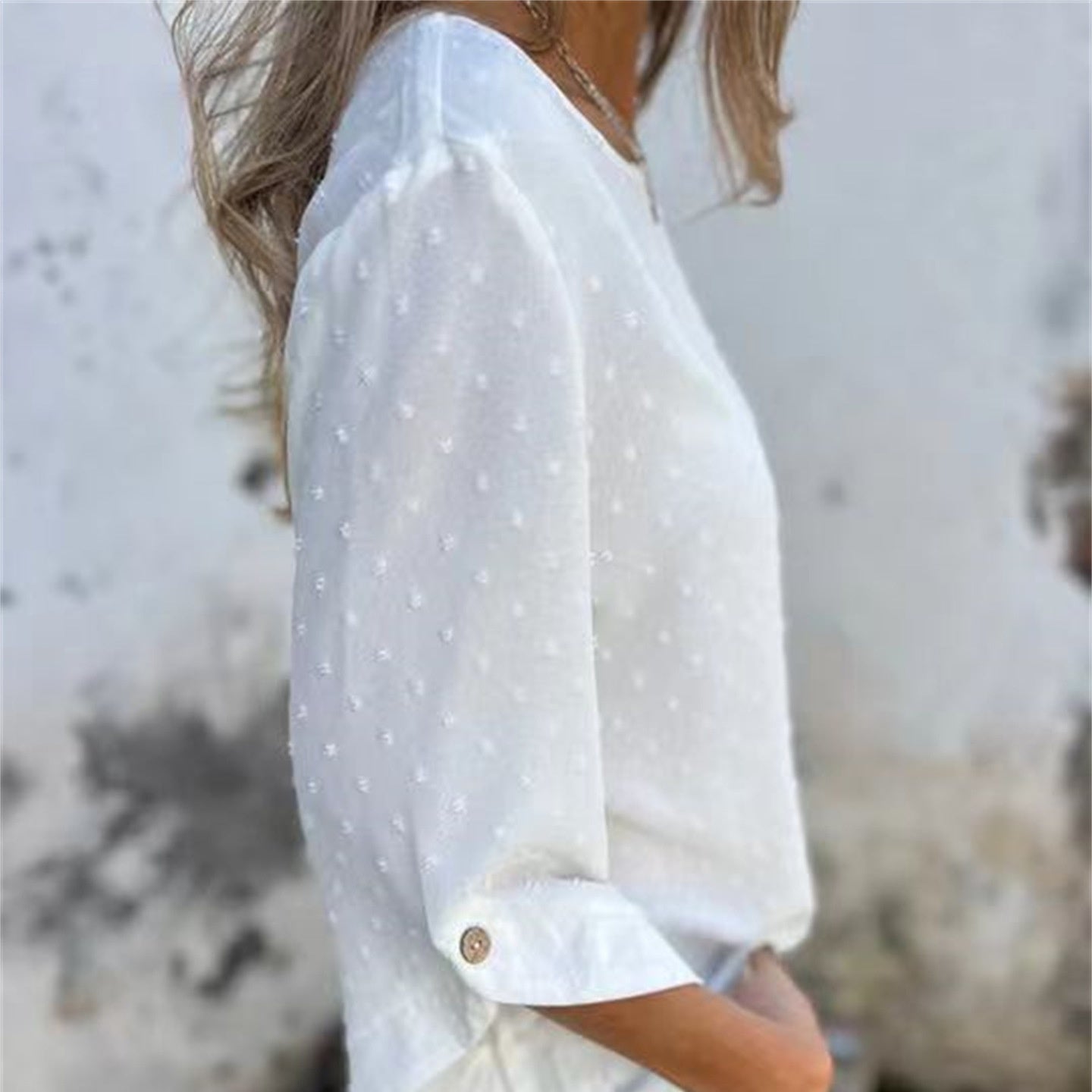 Casual Jacquard Top with Round Neckline for Women