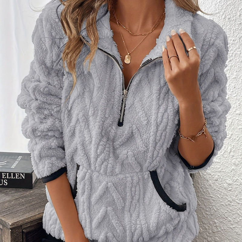 Fluffy Sweatshirt with Half Zipper  | Cloud Soft + Spacious Pockets Comfortable for Everyday Lounge