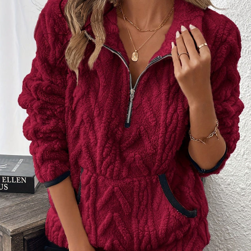 Fluffy Sweatshirt with Half Zipper  | Cloud Soft + Spacious Pockets Comfortable for Everyday Lounge