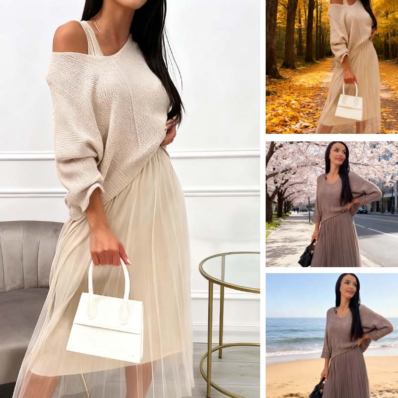 Elegant Knitted Sweater & Tulle Skirt Set
