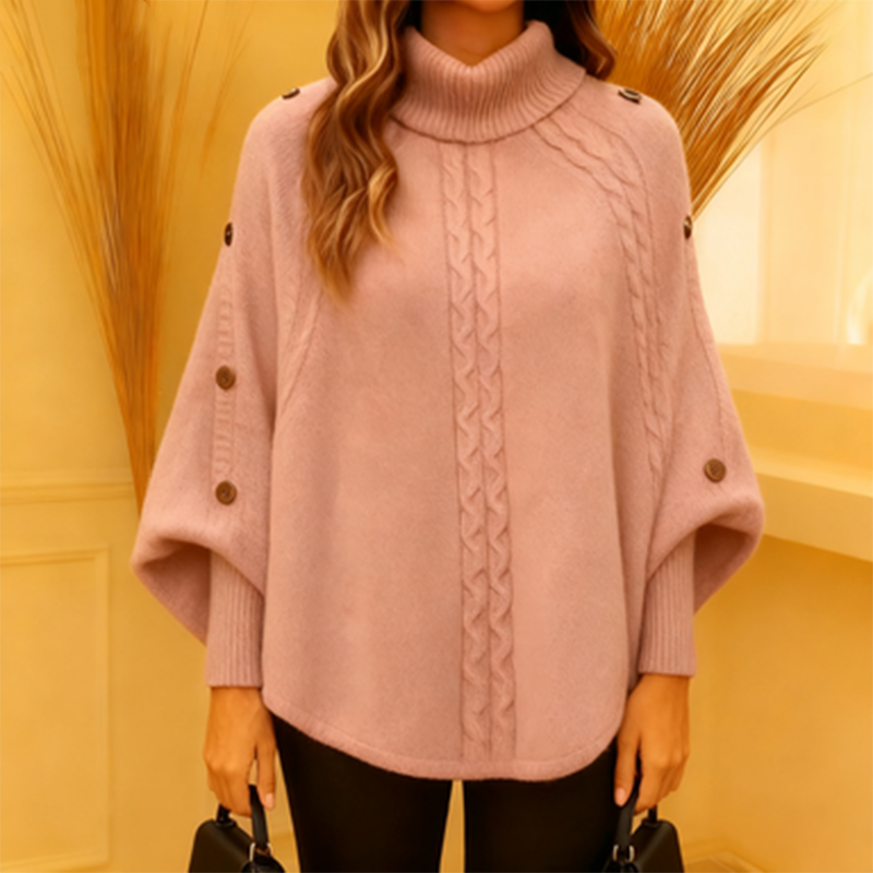 Ladies Elegant Turtleneck Poncho Sweater