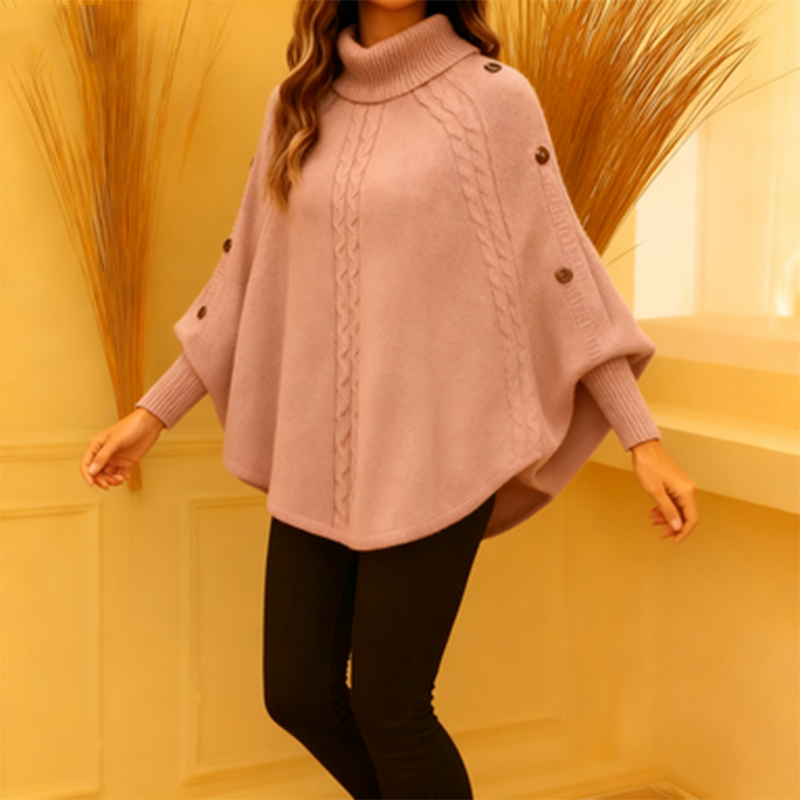 Ladies Elegant Turtleneck Poncho Sweater