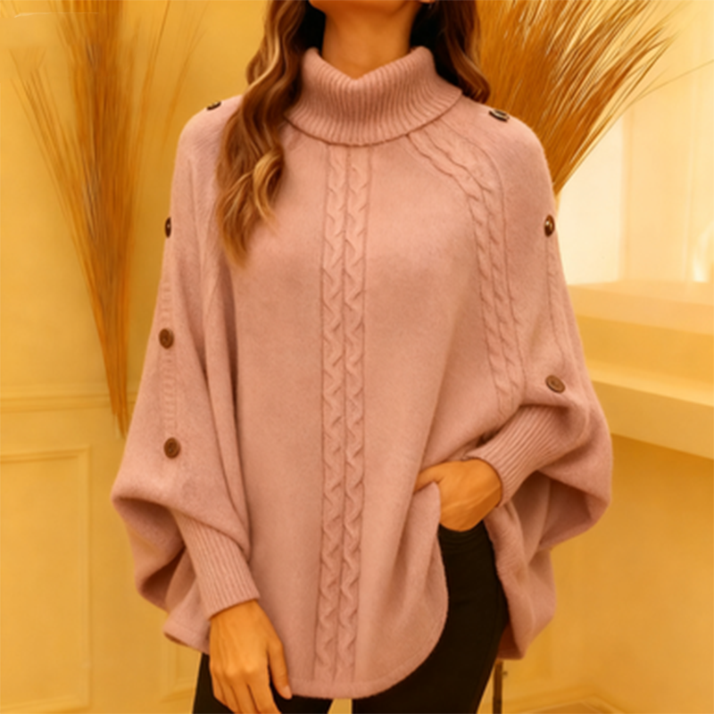 Ladies Elegant Turtleneck Poncho Sweater