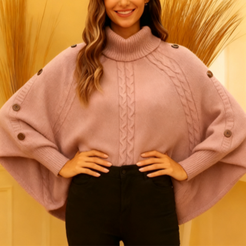 Ladies Elegant Turtleneck Poncho Sweater