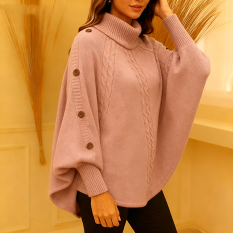 Ladies Elegant Turtleneck Poncho Sweater