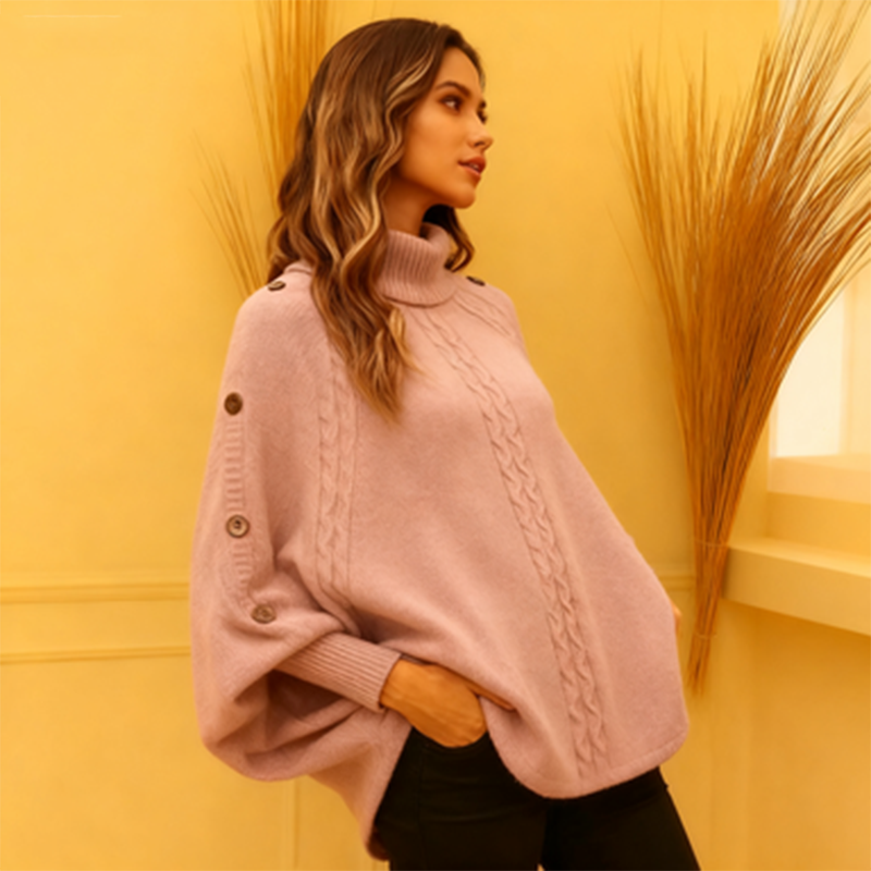 Ladies Elegant Turtleneck Poncho Sweater