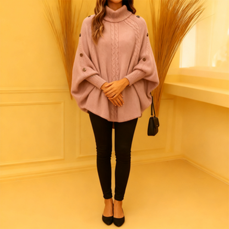 Ladies Elegant Turtleneck Poncho Sweater