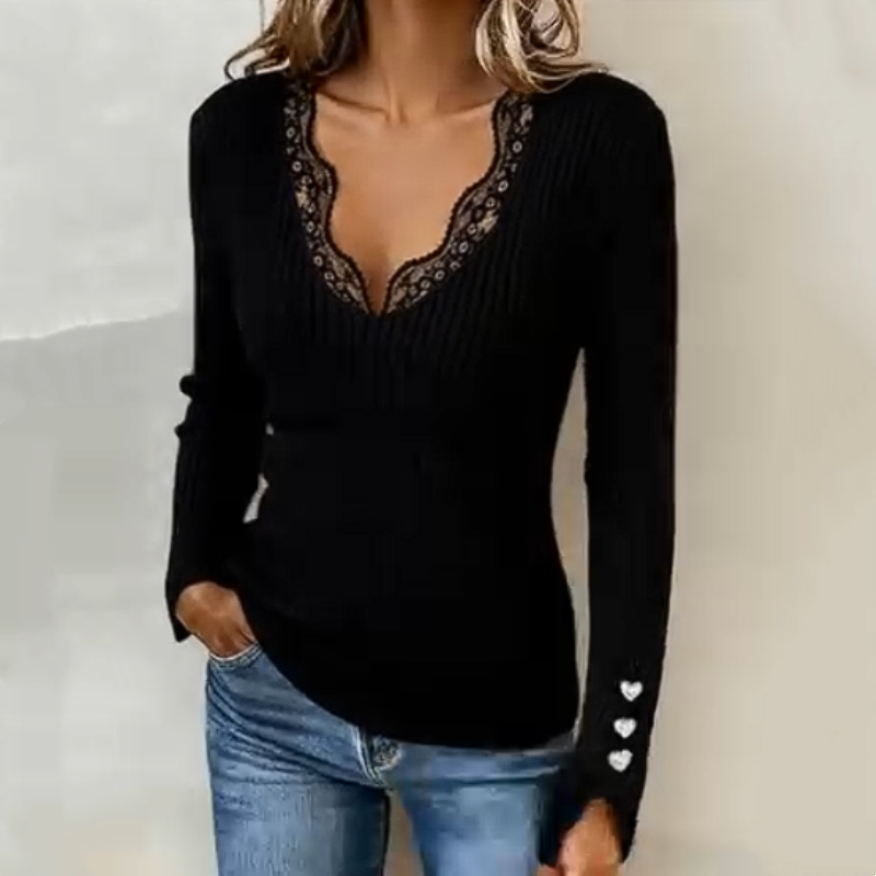 🎁2026 New Arrivals 70% OFF💥Women's Lace V-Neck Ribbed Knit Tops👕