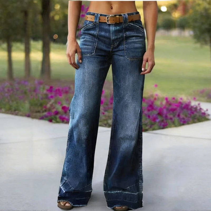 Retro Flared Jeans for Women with Pockets