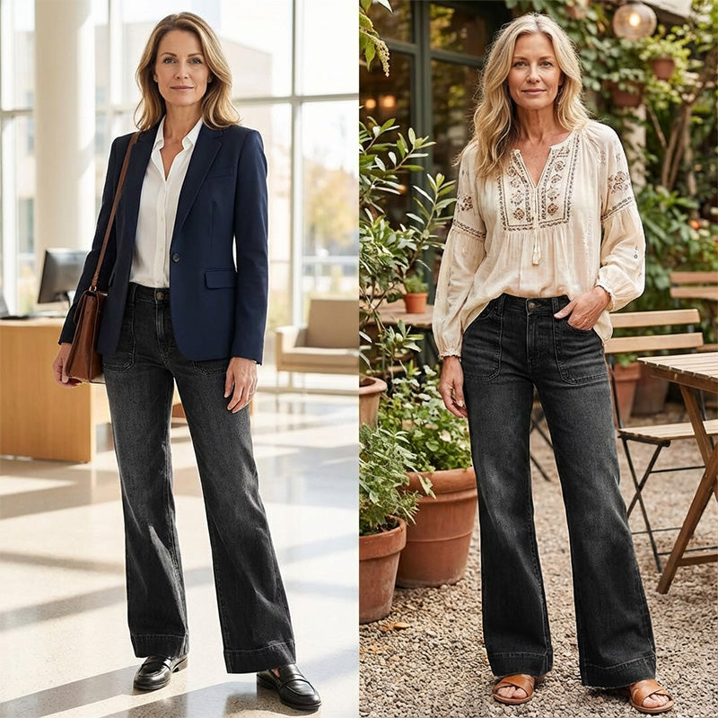 Retro Flared Jeans for Women with Pockets