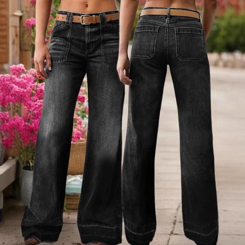Retro Flared Jeans for Women with Pockets