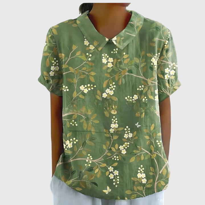Thea | Floral Print Collared Short-Sleeve Blouse for Women