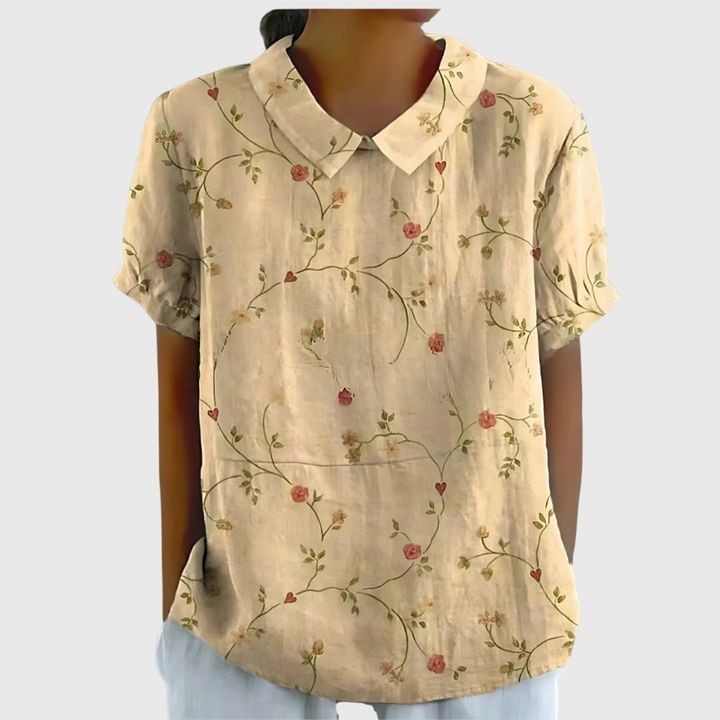 Thea | Floral Print Collared Short-Sleeve Blouse for Women