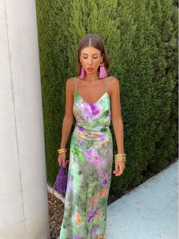Abigail | Sleek Floral Satin Maxi Dress