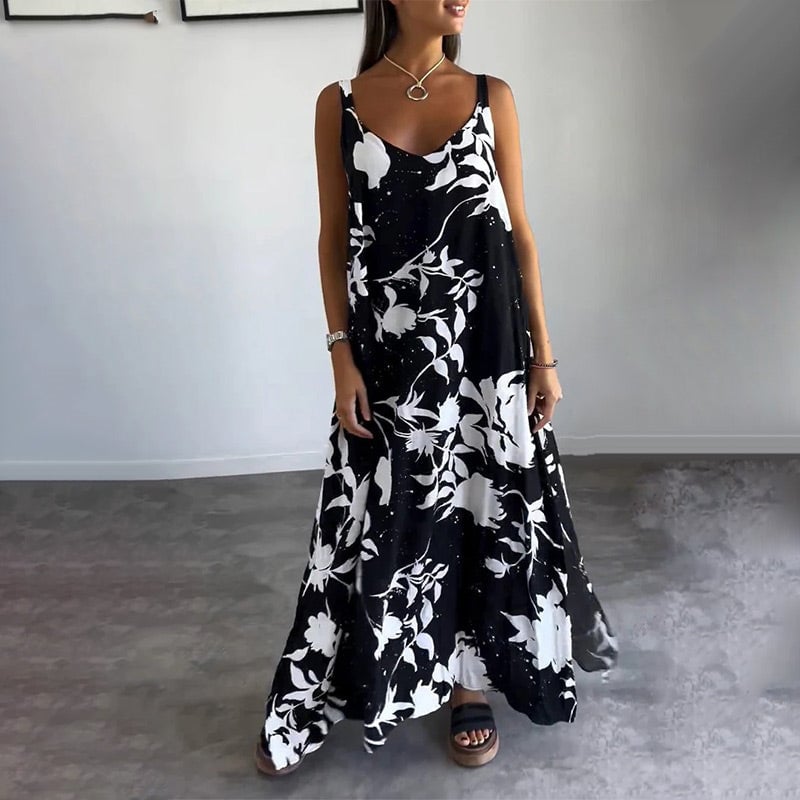 Yvela | Sleeveless Cotton Dress with Floral Patterns