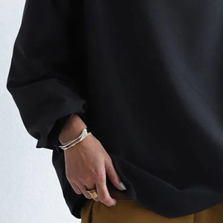 Women's Knit Pullover Top with High Neck and Drop Shoulders