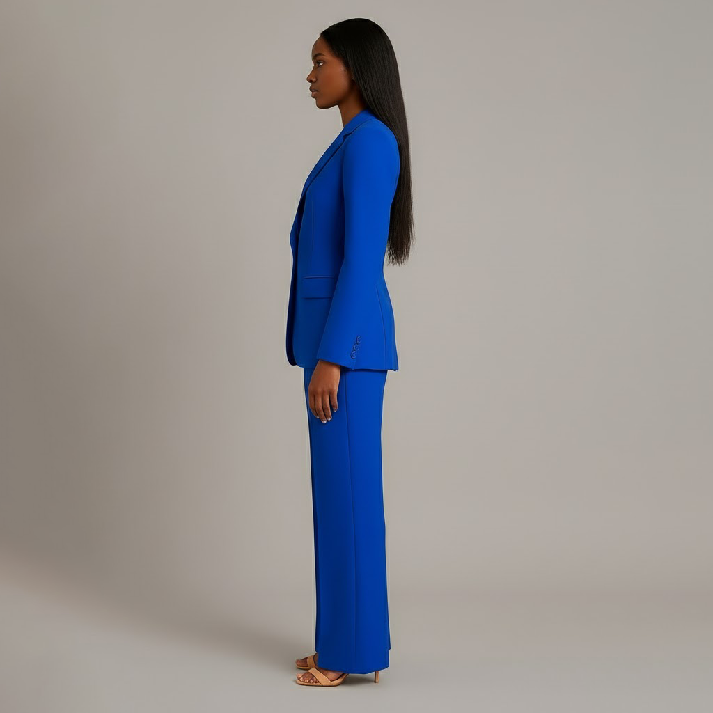 Women's Two-Piece Woven Suit Set with Notched Lapel and Wide-Leg Trousers