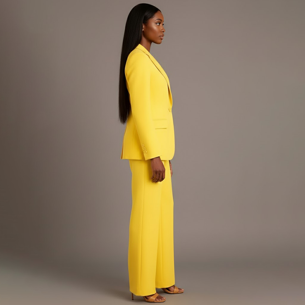 Women's Two-Piece Woven Suit Set with Notched Lapel and Wide-Leg Trousers