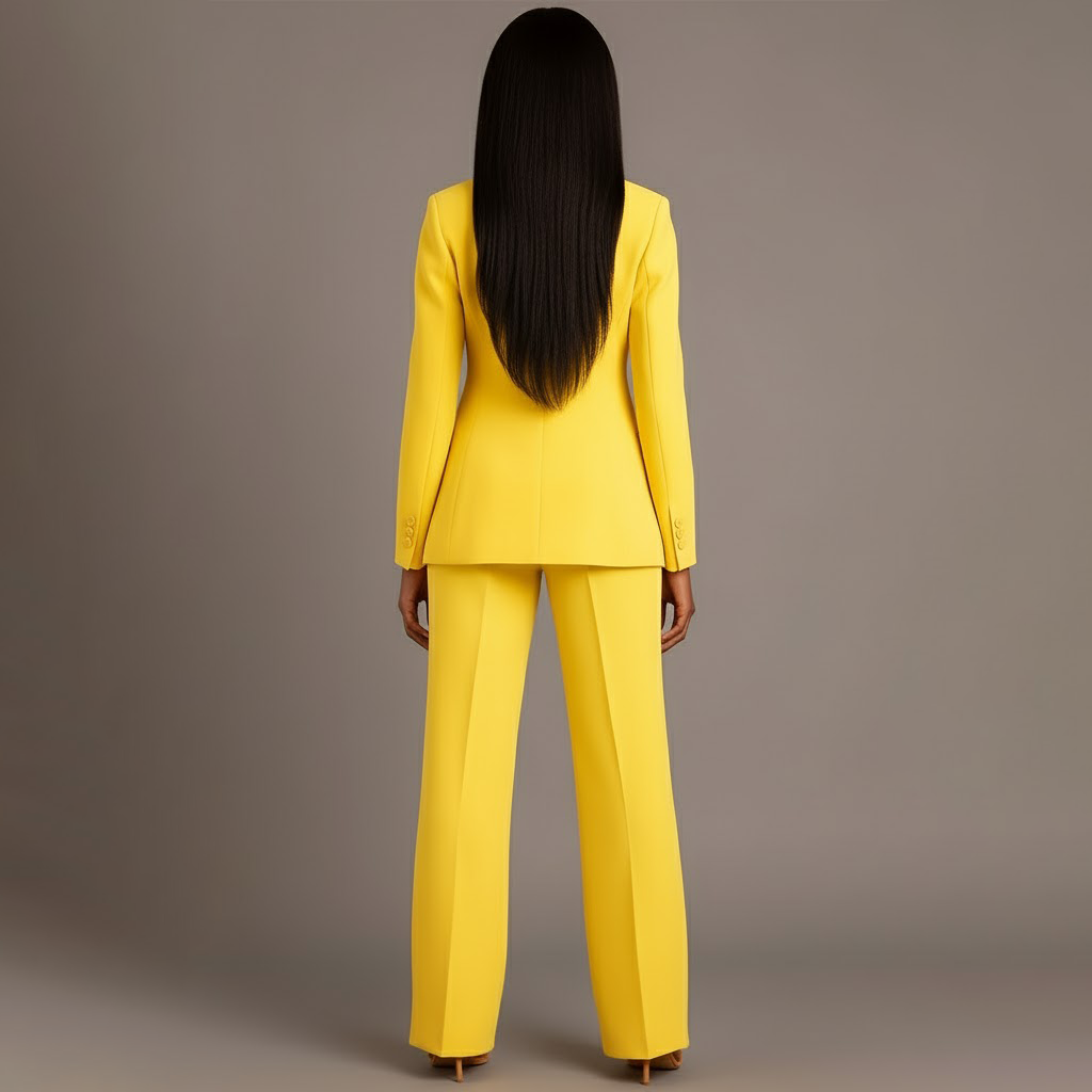 Women's Two-Piece Woven Suit Set with Notched Lapel and Wide-Leg Trousers