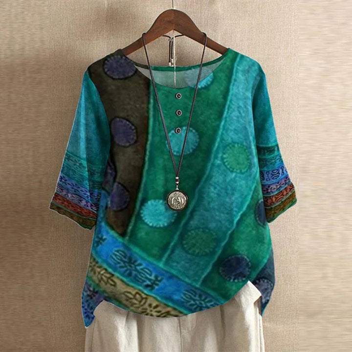 Women's Woven Blouse with Henley Placket and Cuffed Sleeves
