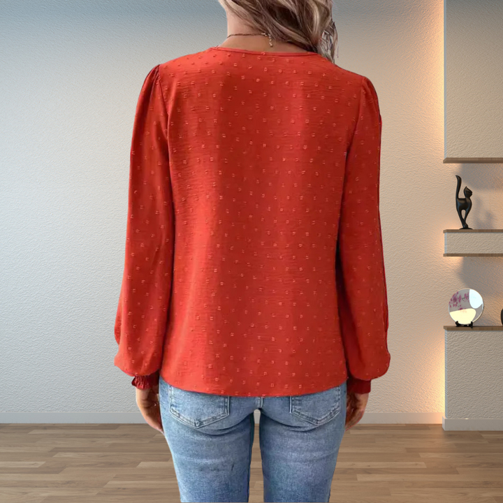 Women's Woven Blouse with Lace Yoke and Split Neck